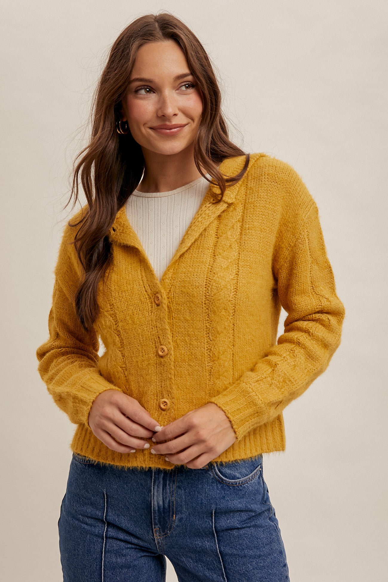 Mustard Yarn Cardigan