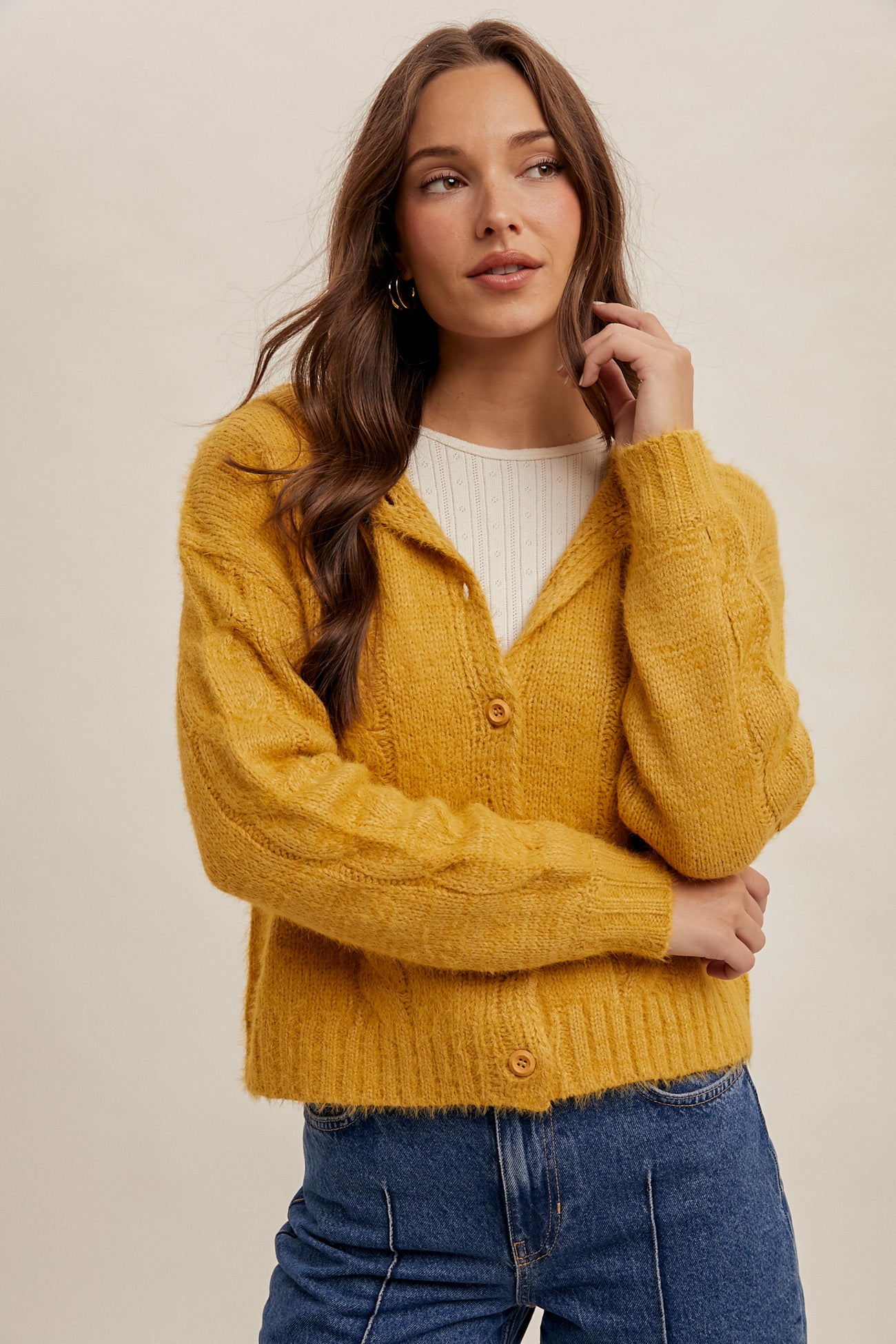 Mustard Yarn Cardigan