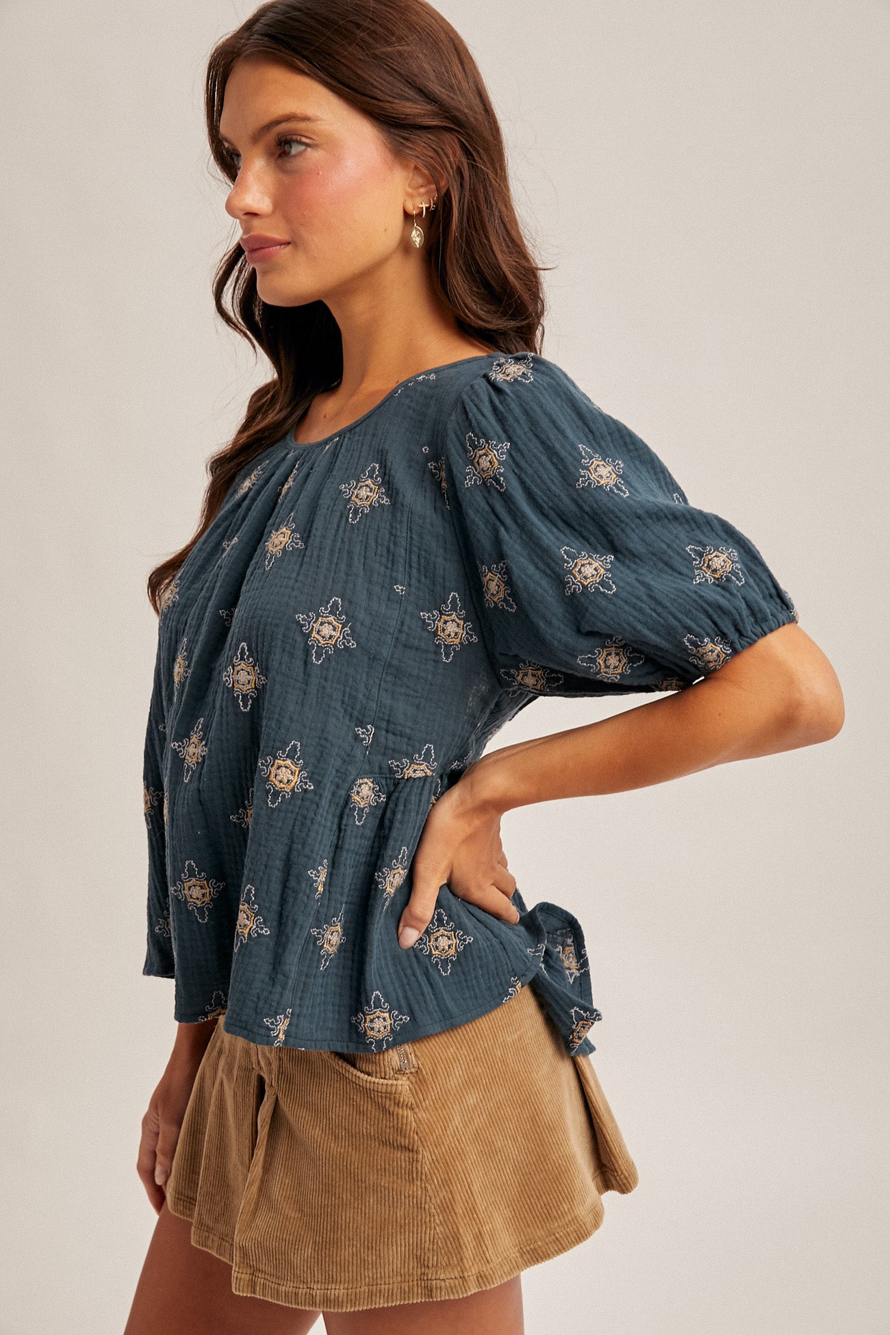 Vintage Indigo Pattern Top