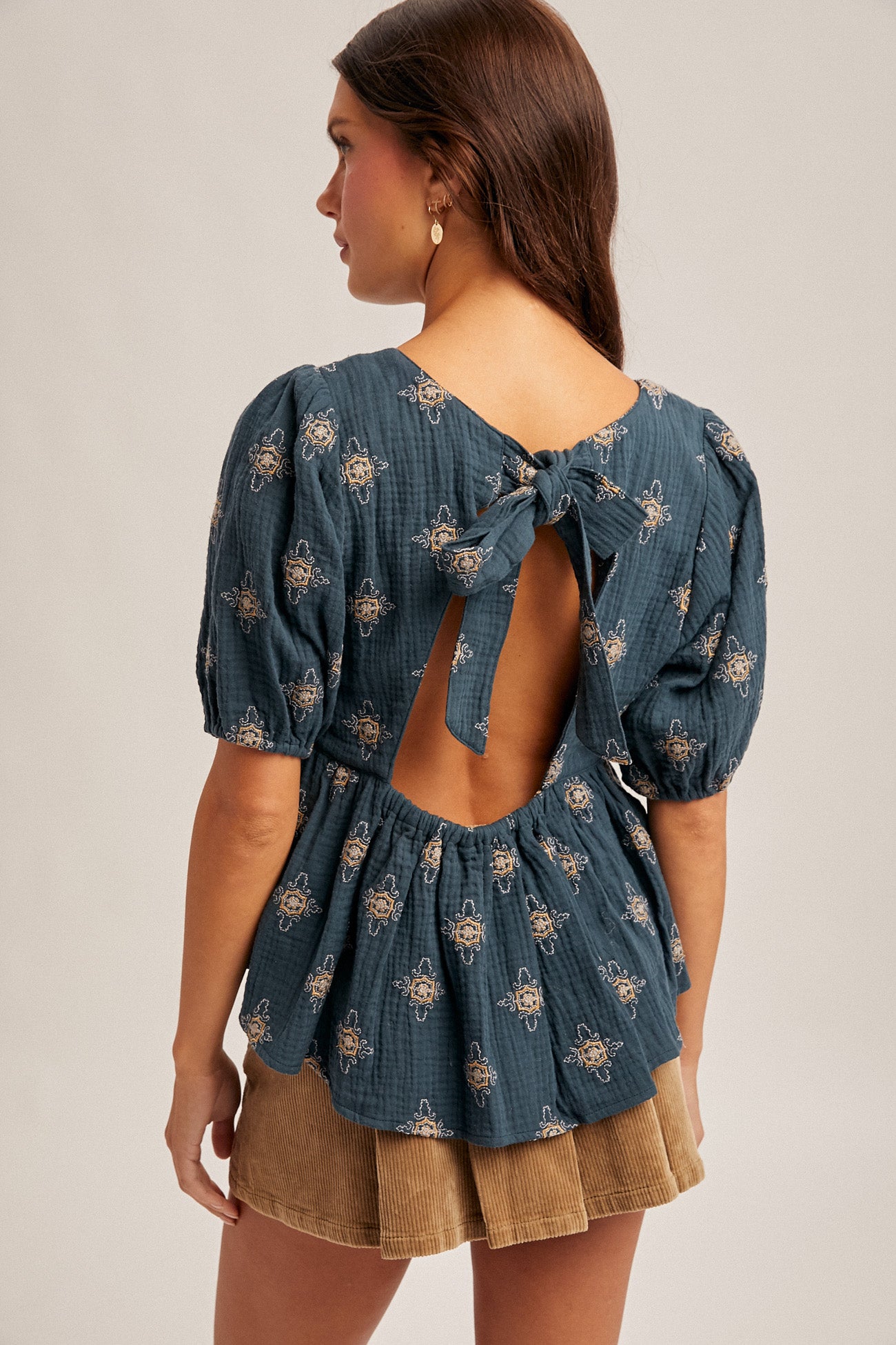 Vintage Indigo Pattern Top