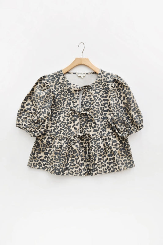 Animal Print Front Bow Tie Peplum