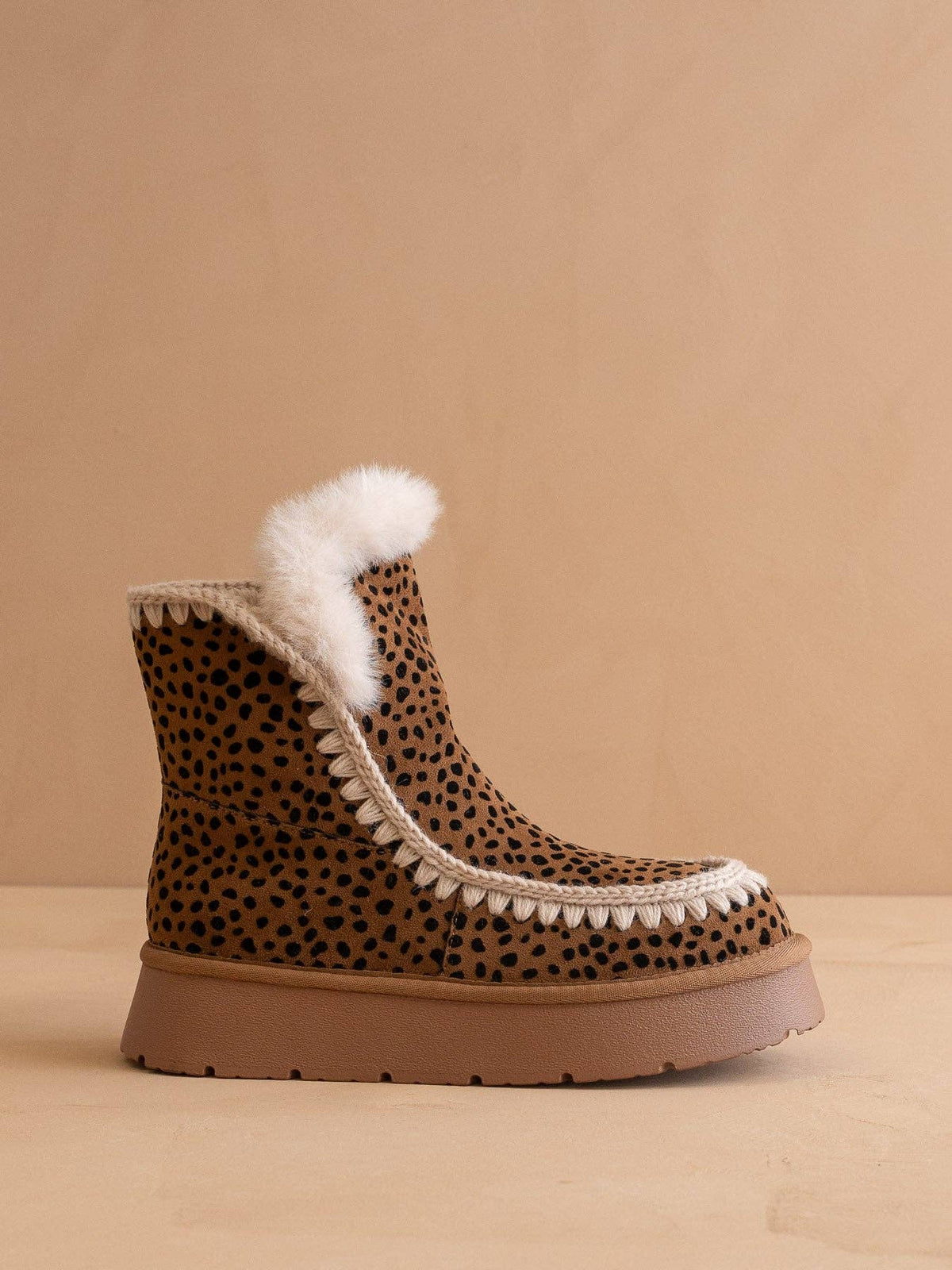 Dark Cheetah Shearling Trim Platform Boot