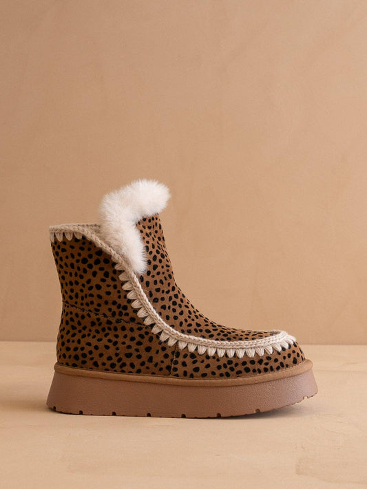 Dark Cheetah Shearling Trim Platform Boot