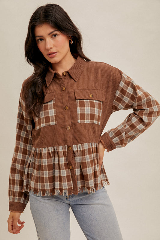 Fringe Bottom Plaid Button Down