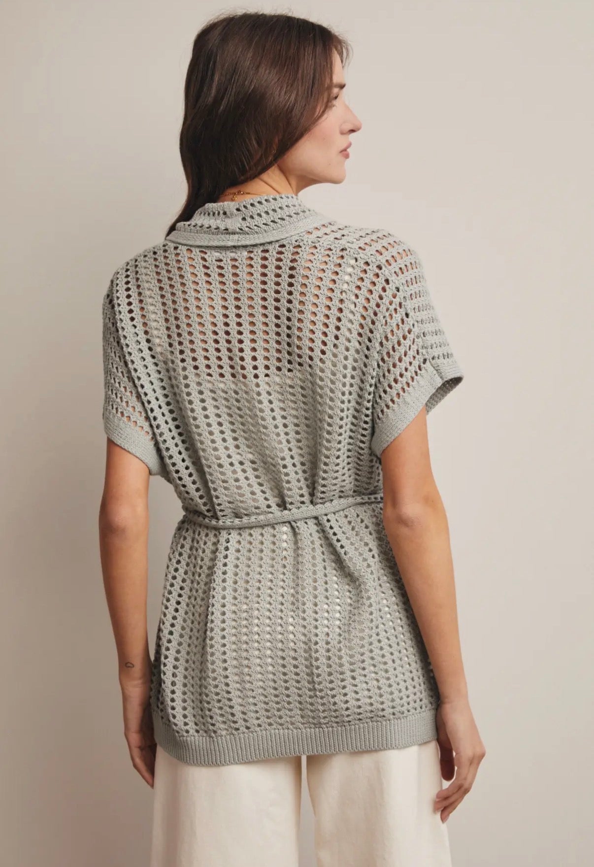 Open Knit Seafoam Top