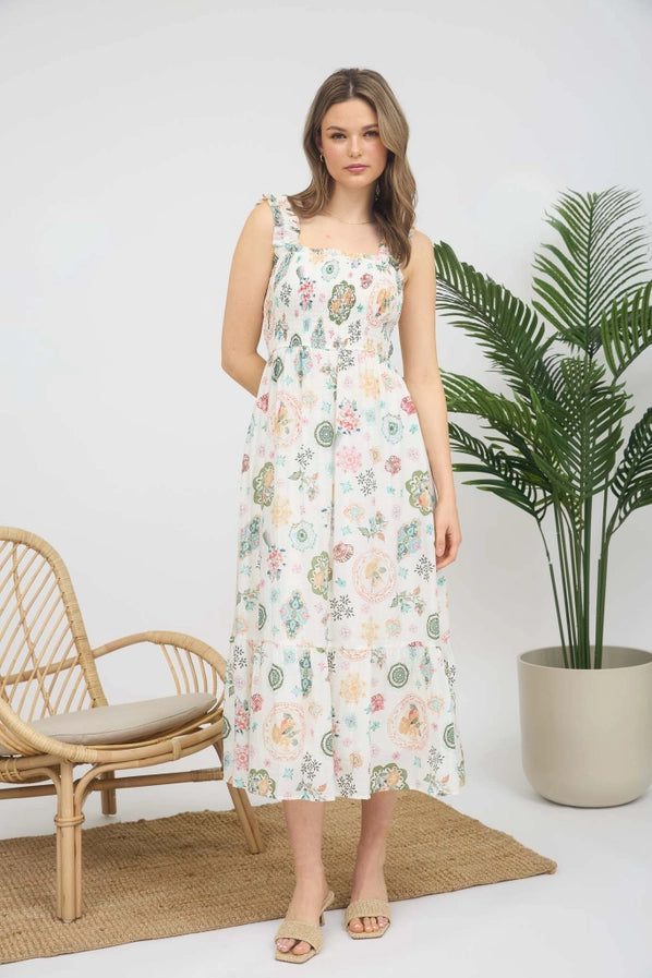 Smocked Spring Print Dress
