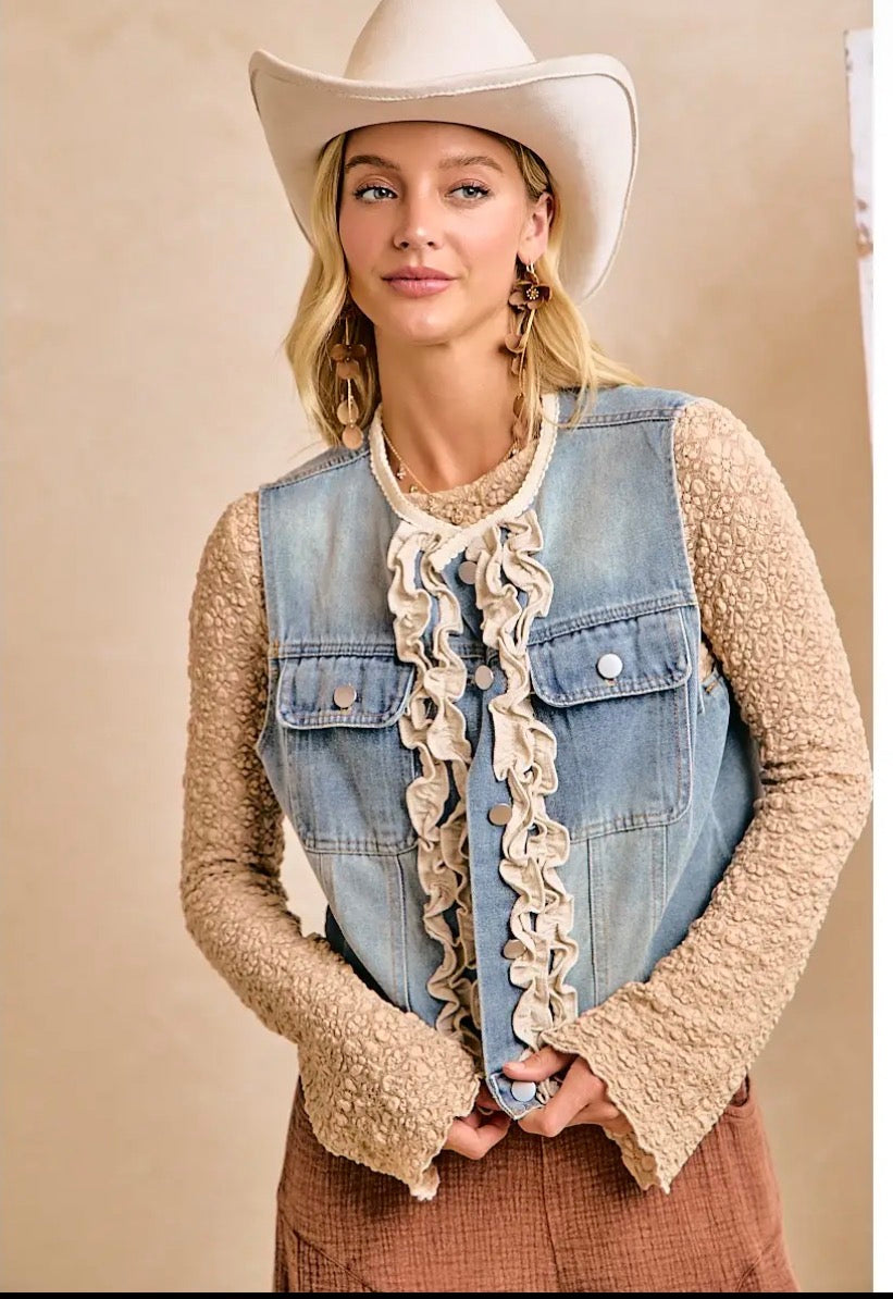 Ruffle & Blue Denim Vest