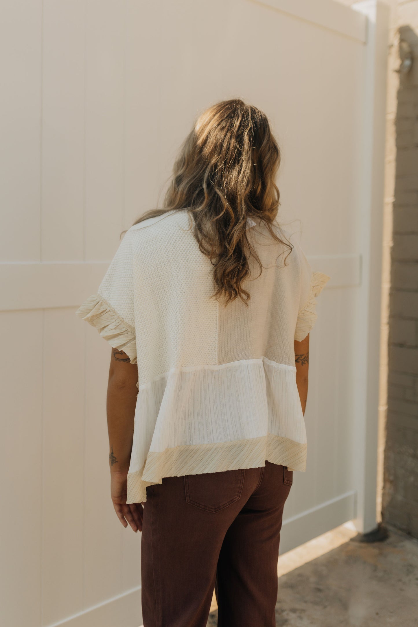 Sweater Textured Fabric Ruffle Detail Top