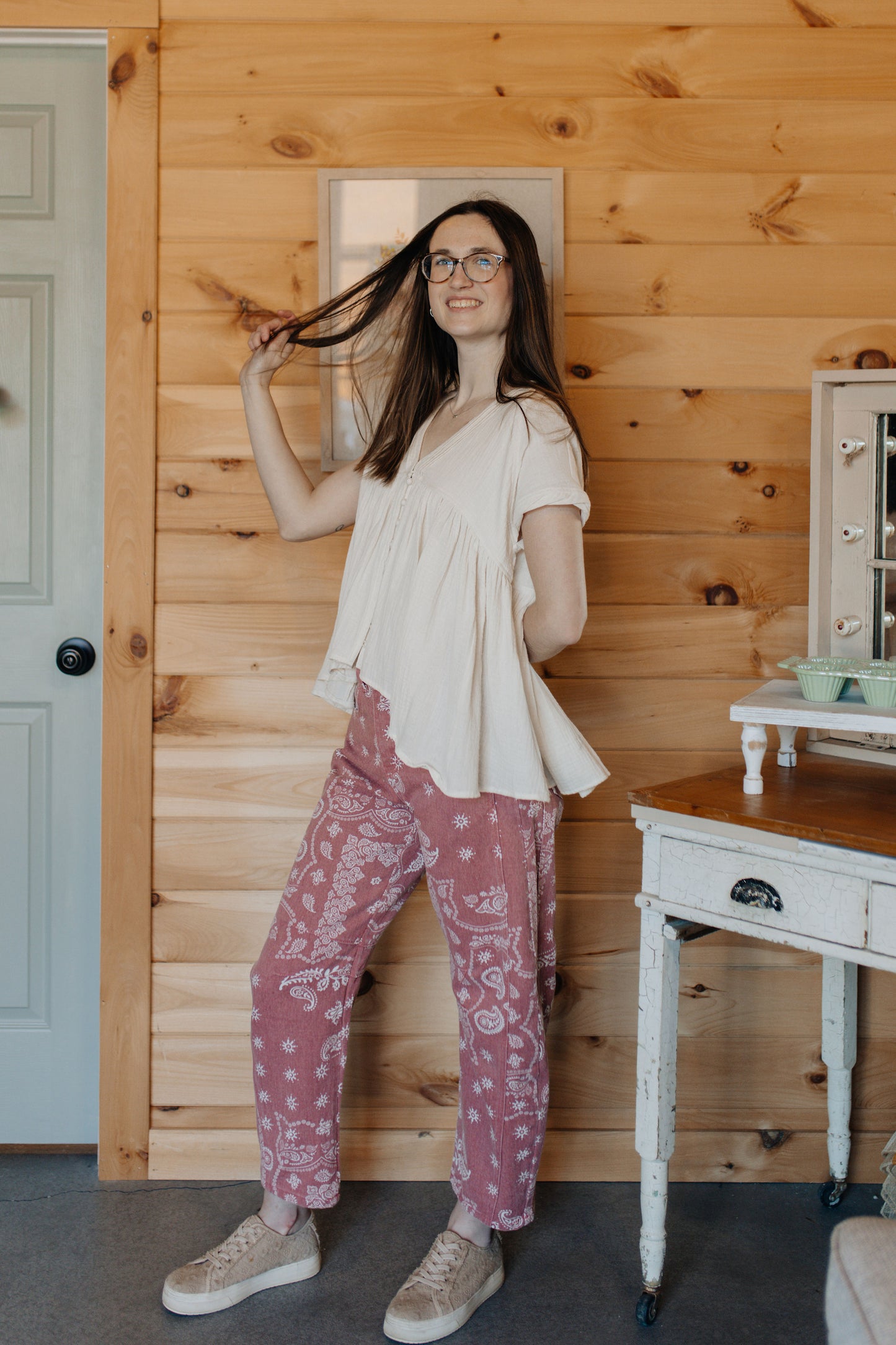 Mauve Paisley Print Denim