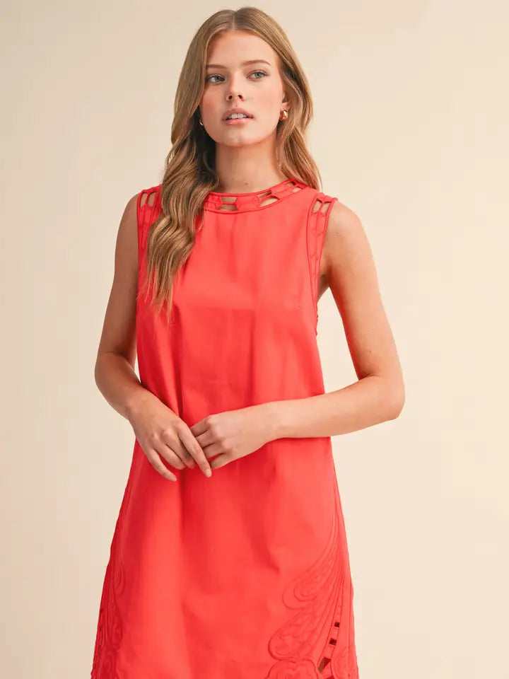 Red Cut-Out Embroidered Dress