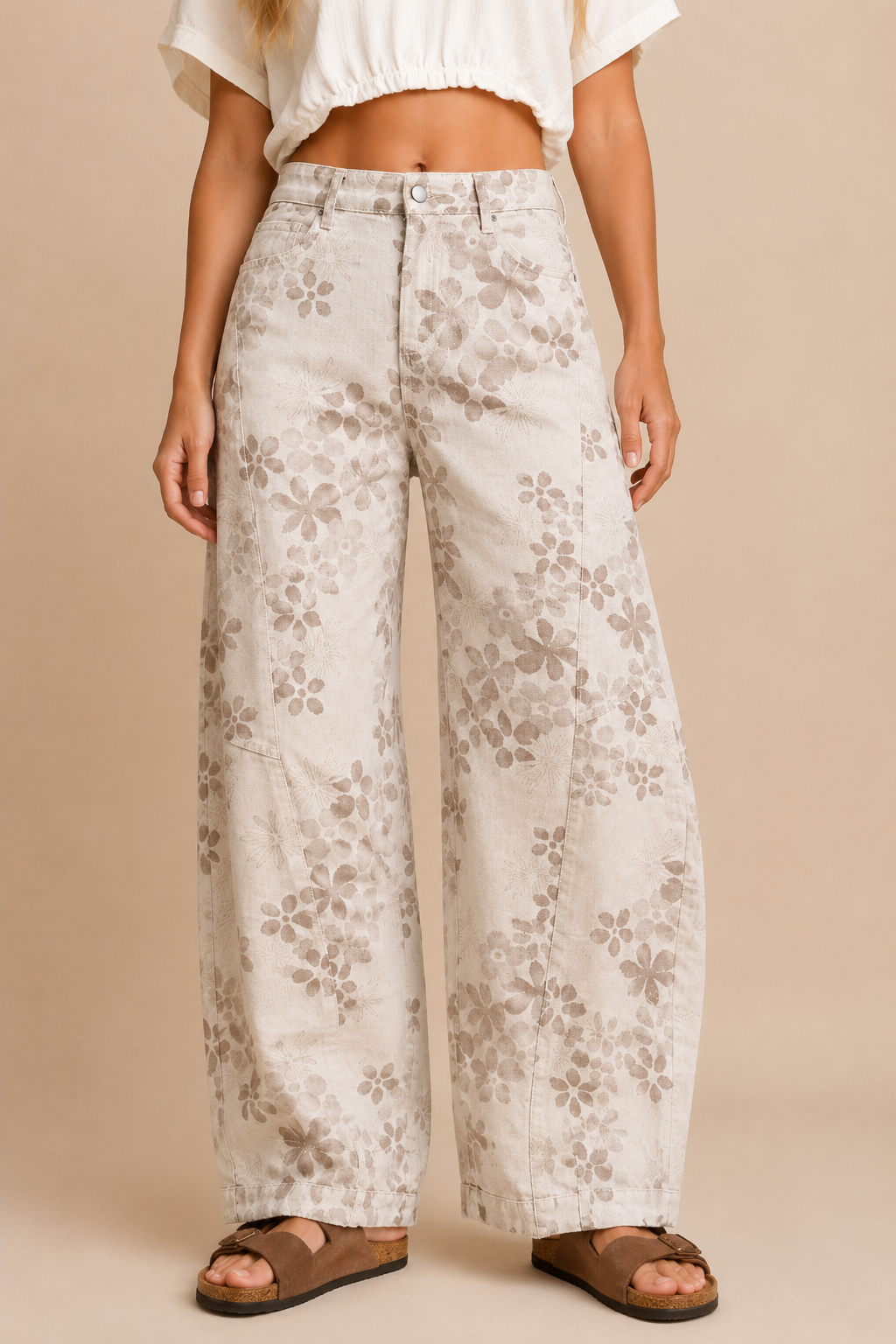 Floral Wide-Barrel Leg Pant