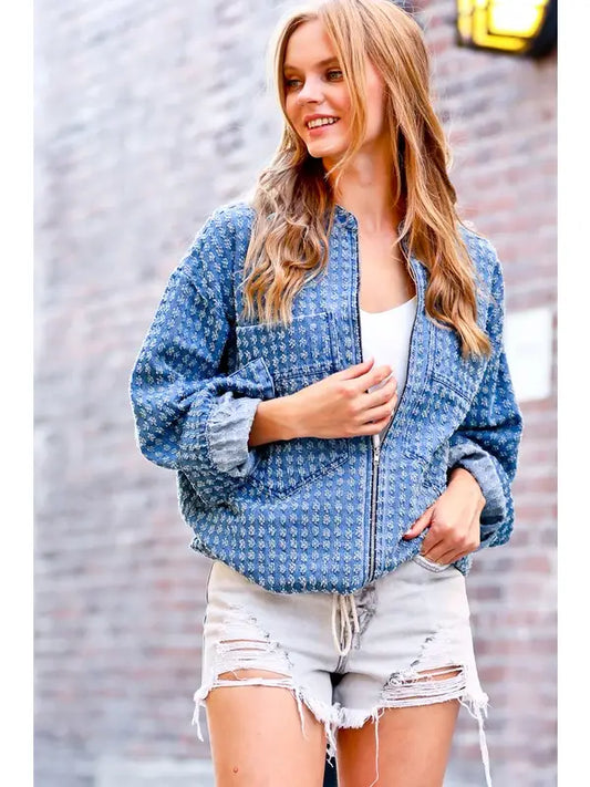 Distressed Textured Denim Jacket