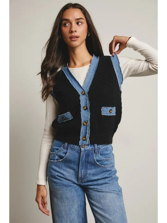 Denim & Black Sweater Vest