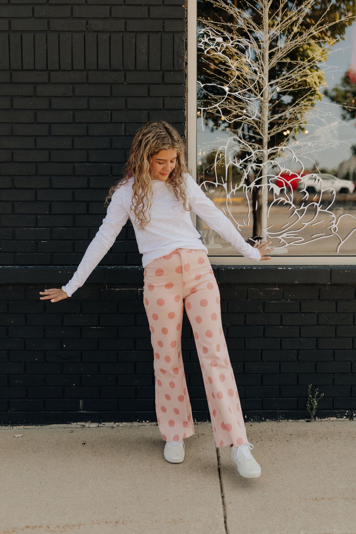 Big Polka Dot Stretchy Blush Denim