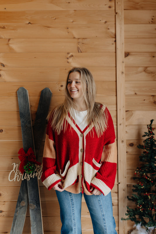 Snuggle Up Slouch Cardigan - Red