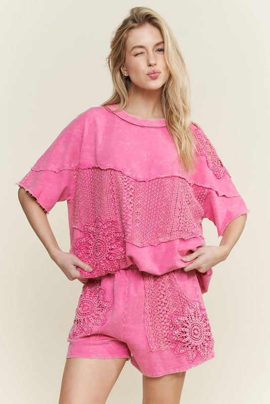 Fuchsia Lace Crochet Top