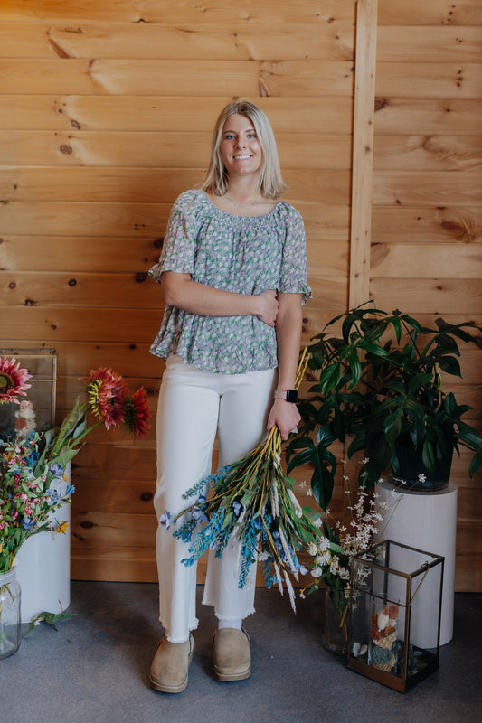 Lavender Smocked Floral Blouse