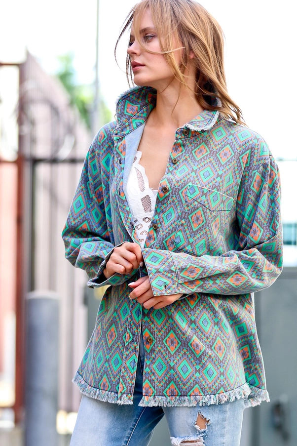 Tribal Printed Button Down Jacket