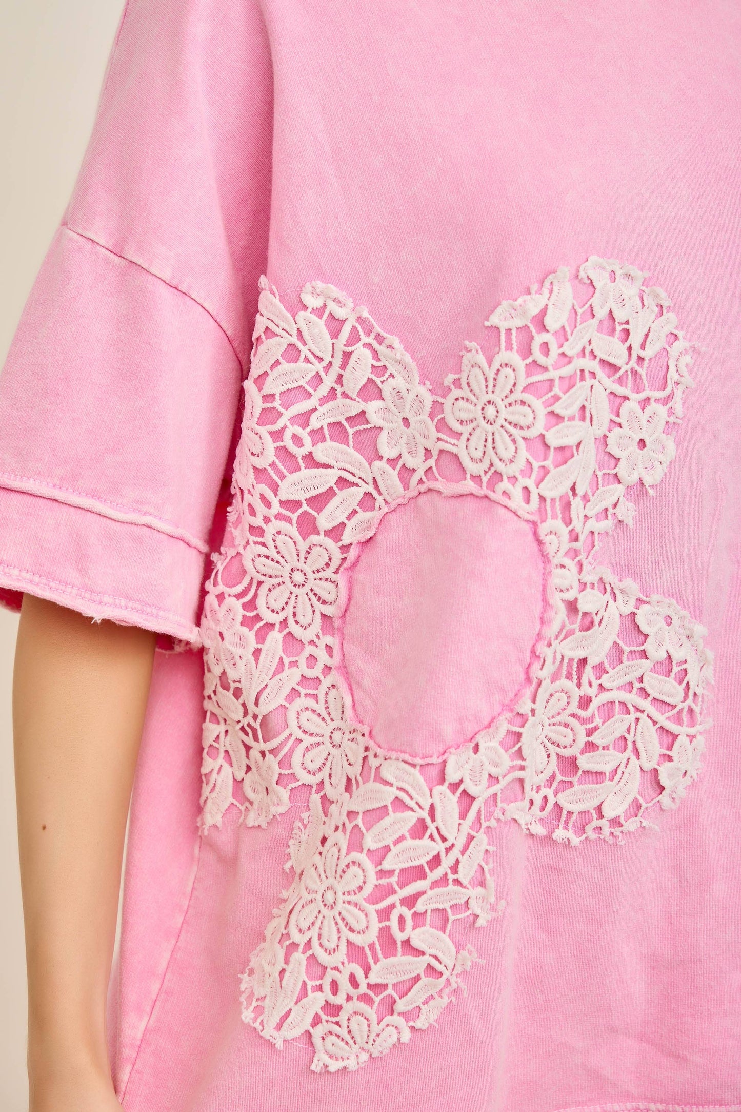 Flower Crochet Patch Top - Bubblegum Pink