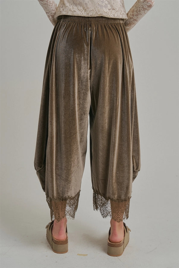 Cocoa Velvet Lace Bottom Pants