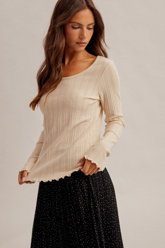 Soft Spoken Ribbed Top - Ecru