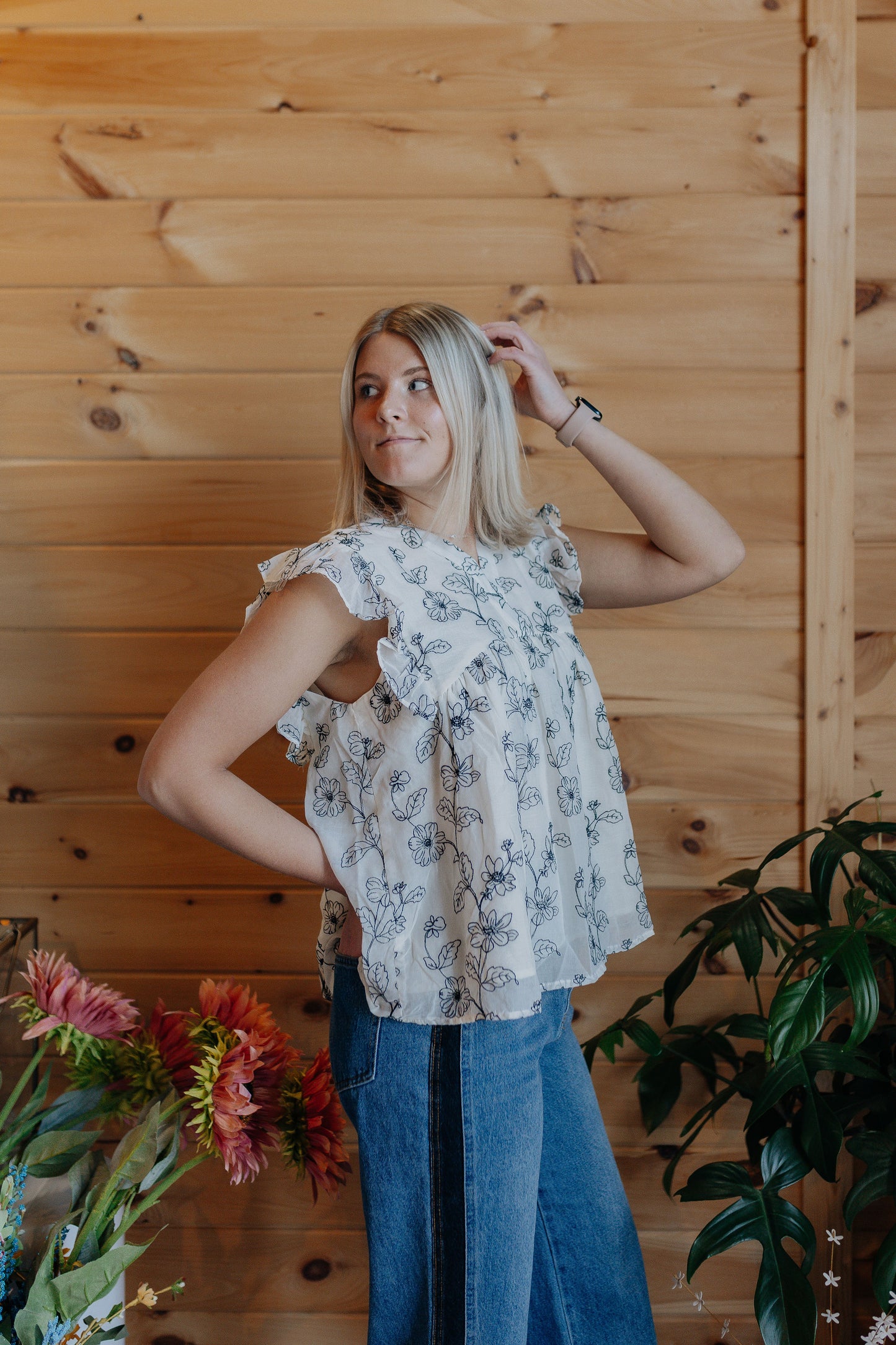 Black Floral Embroidered Top