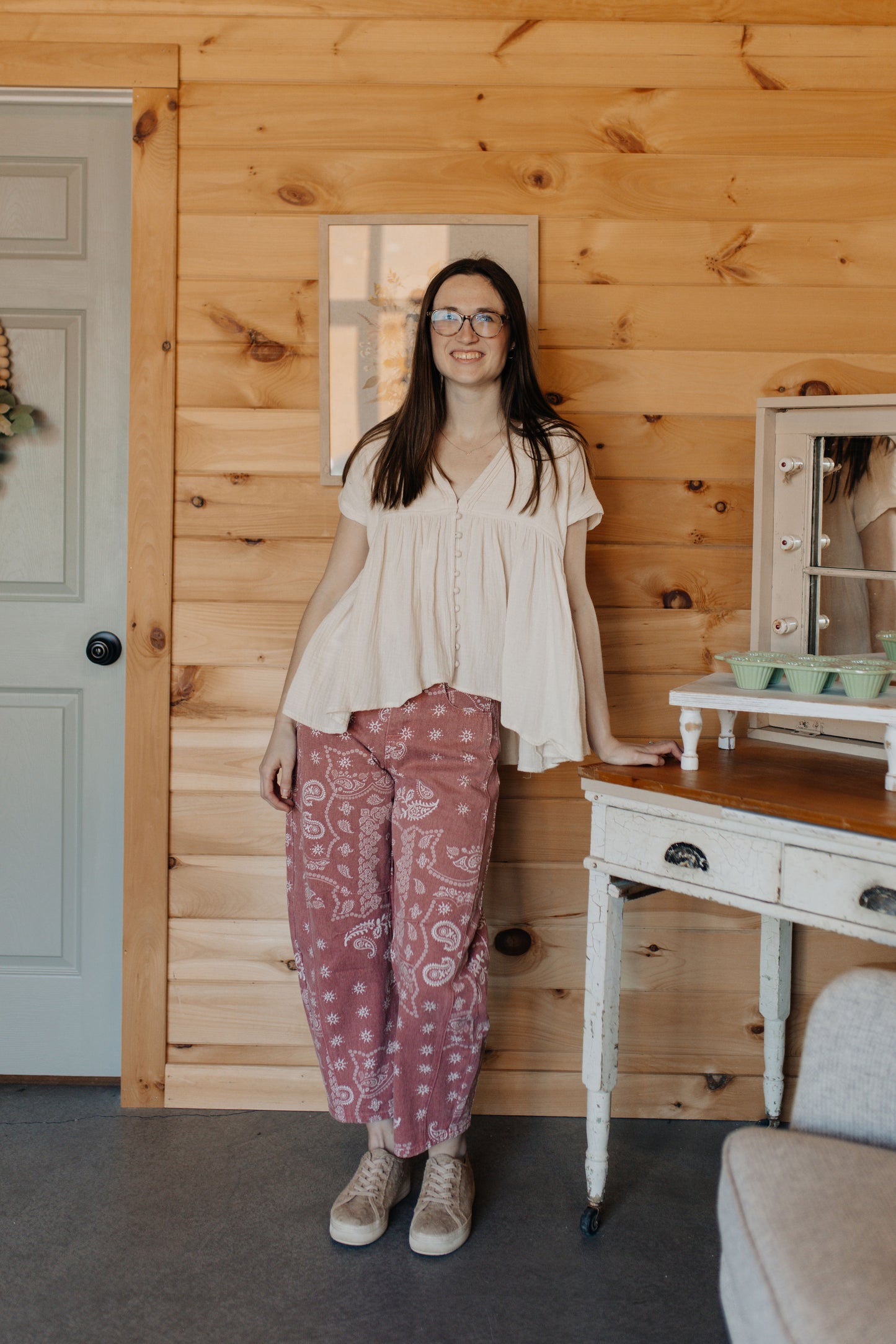Mauve Paisley Print Denim