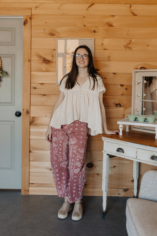 Mauve Paisley Print Denim