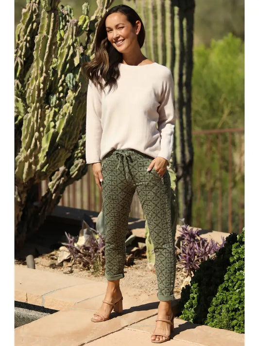 Mosaic Print Joggers - Olive
