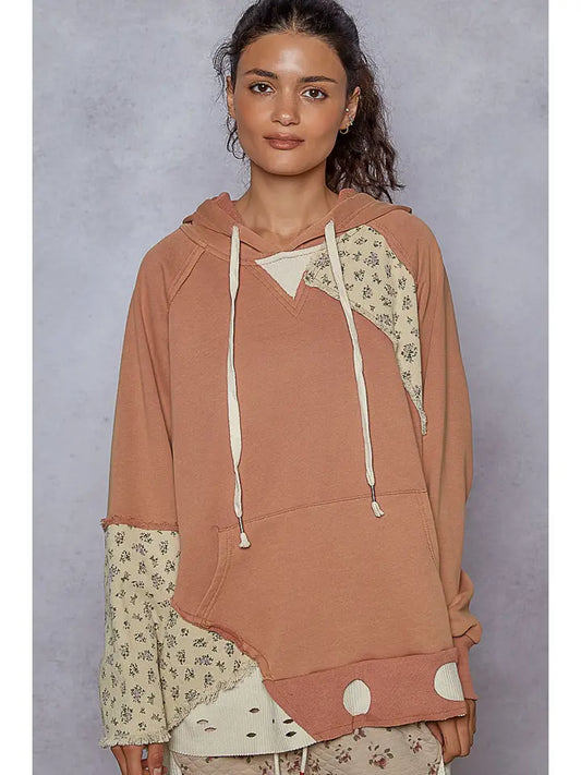 Floral Print Distressed Hoodie