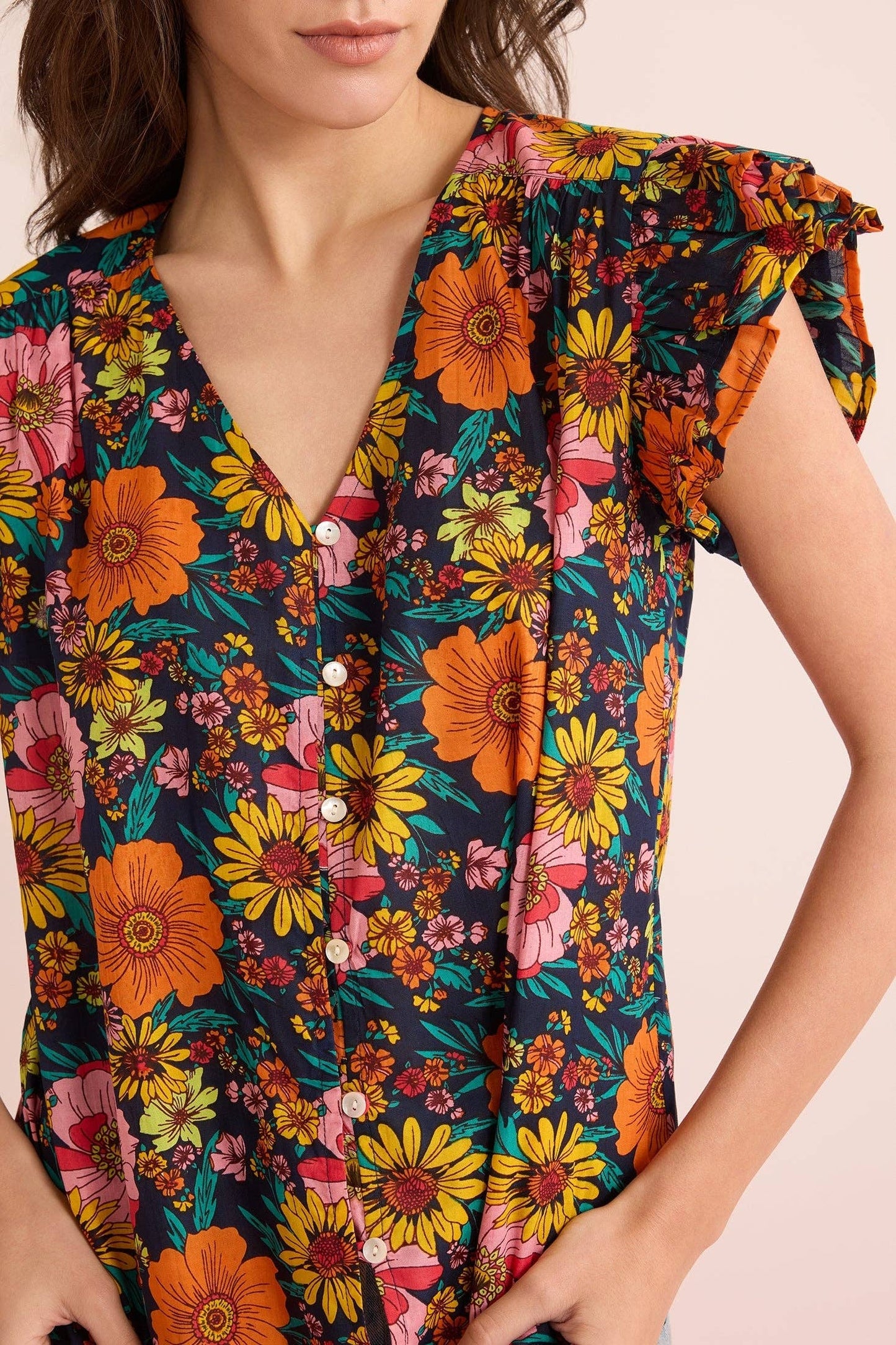 Zinnia Floral Top In Multicolor