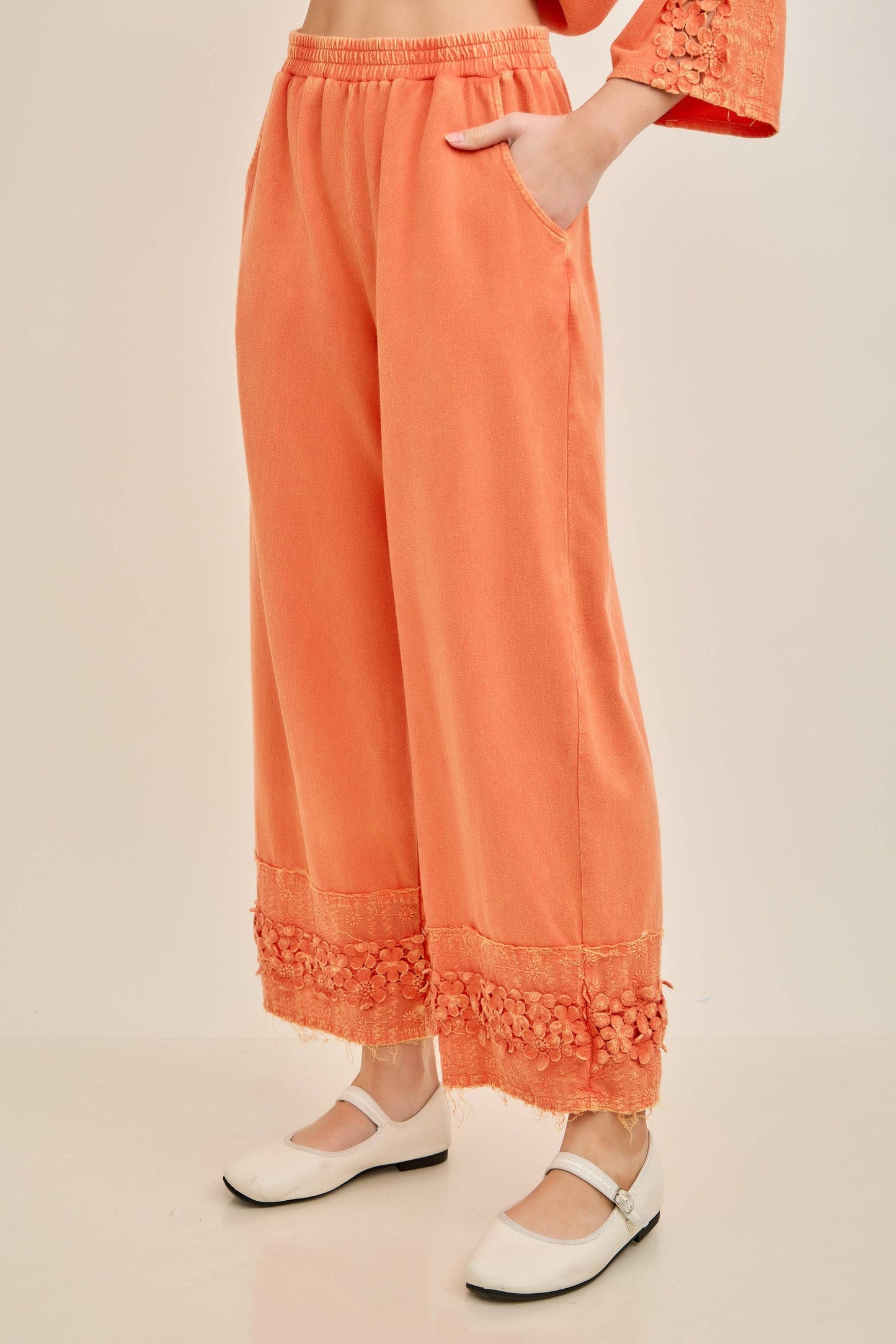 Orange Flower Trim Pants