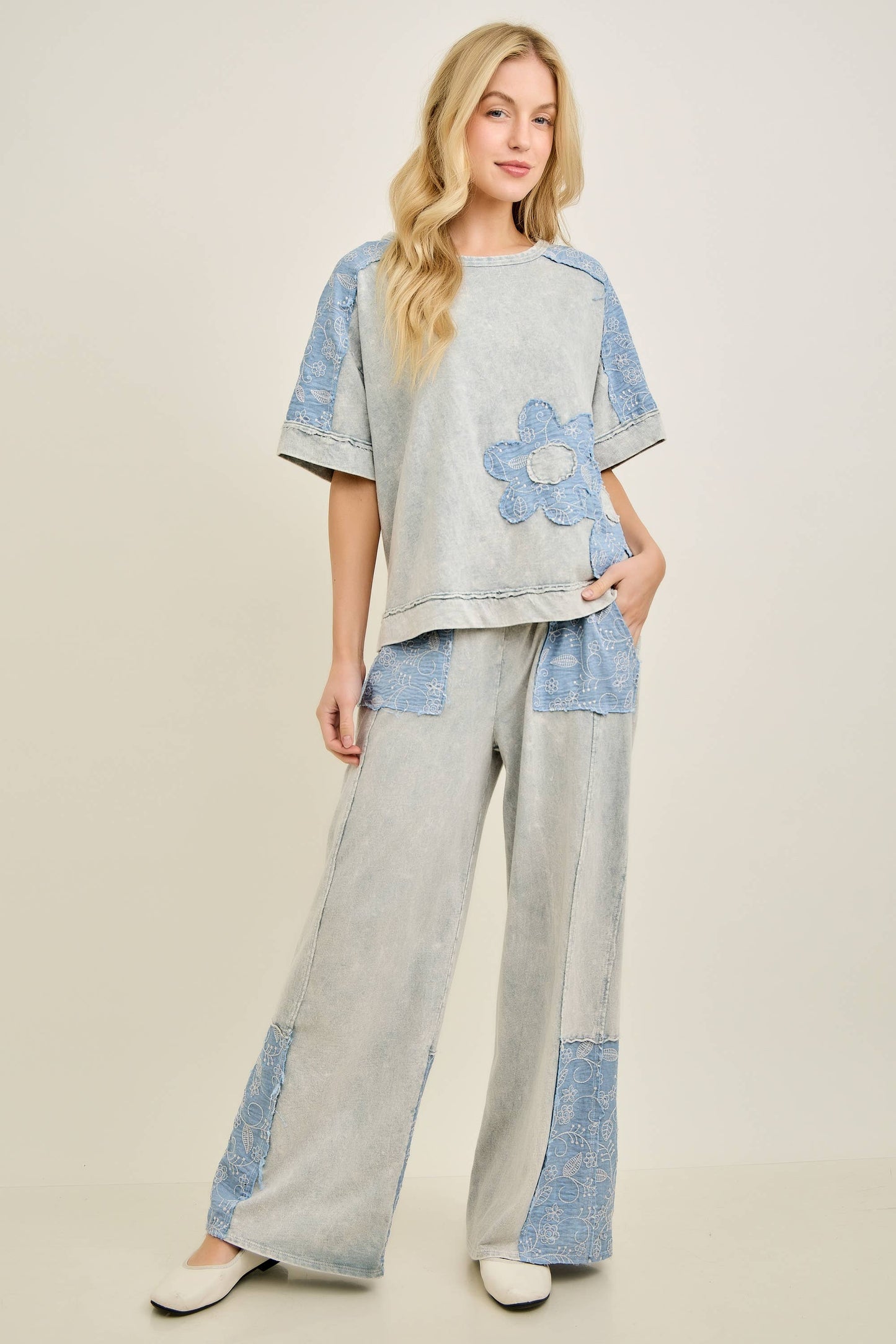 Denim Flower Patch Top