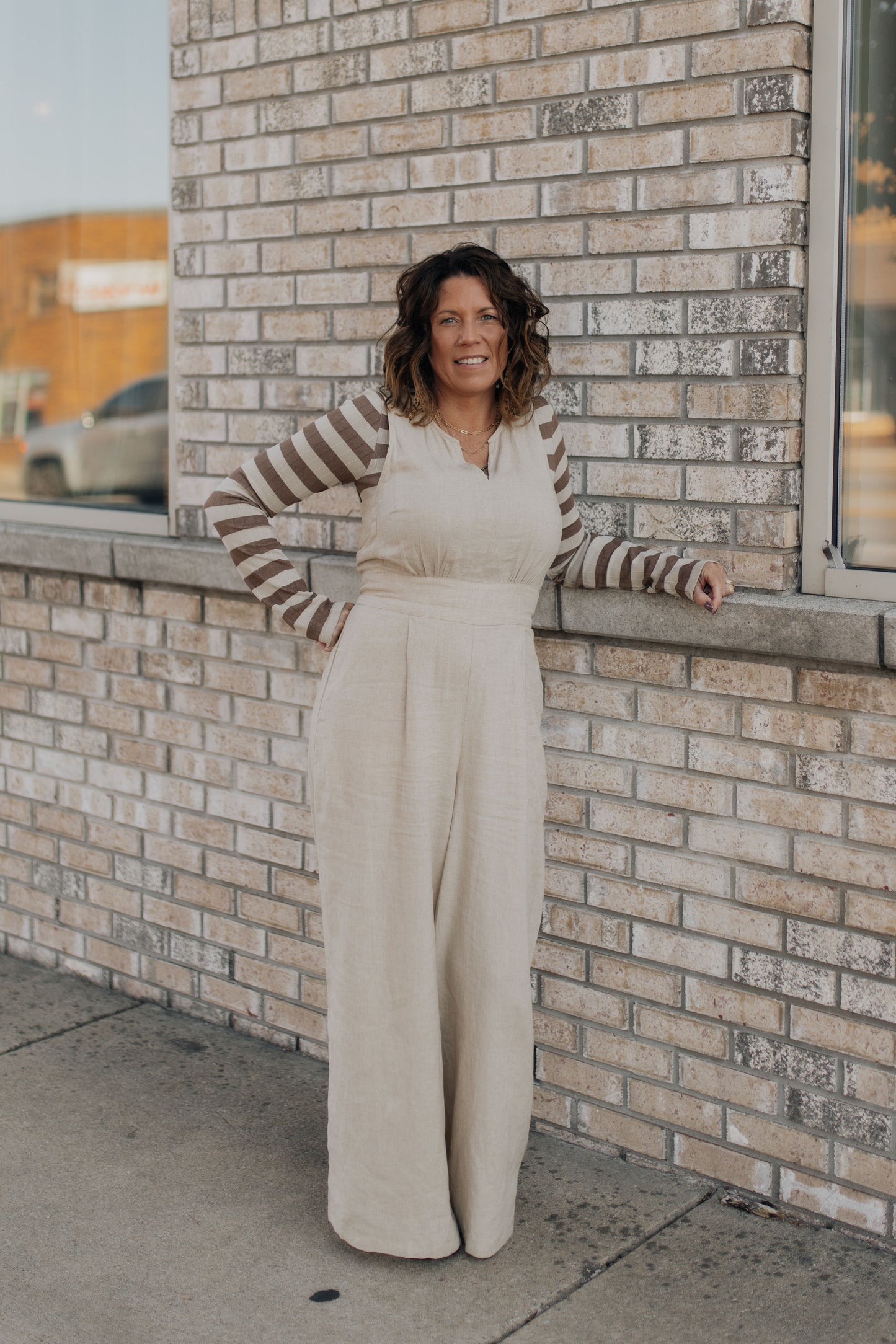 Taupe and Cream Stripe Top