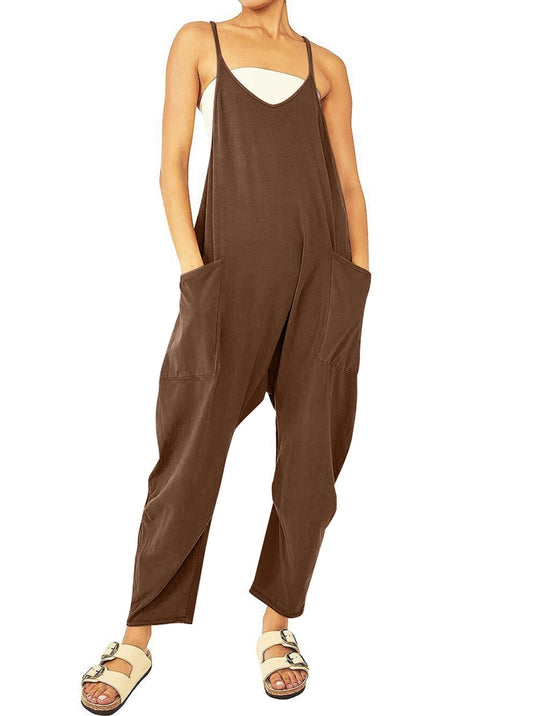 Spaghetti Strap Jumpsuit - Chocolate Brown