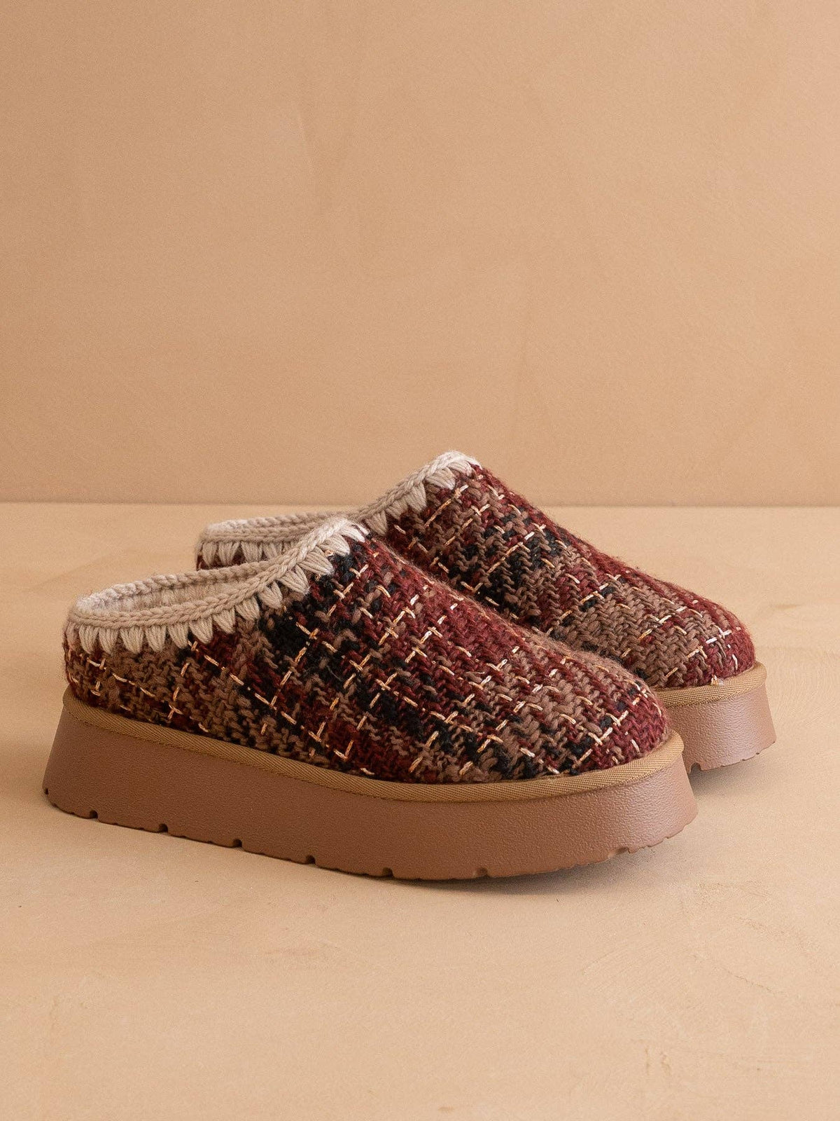 Mocha Tweed Platform Cozy Mule Slipper