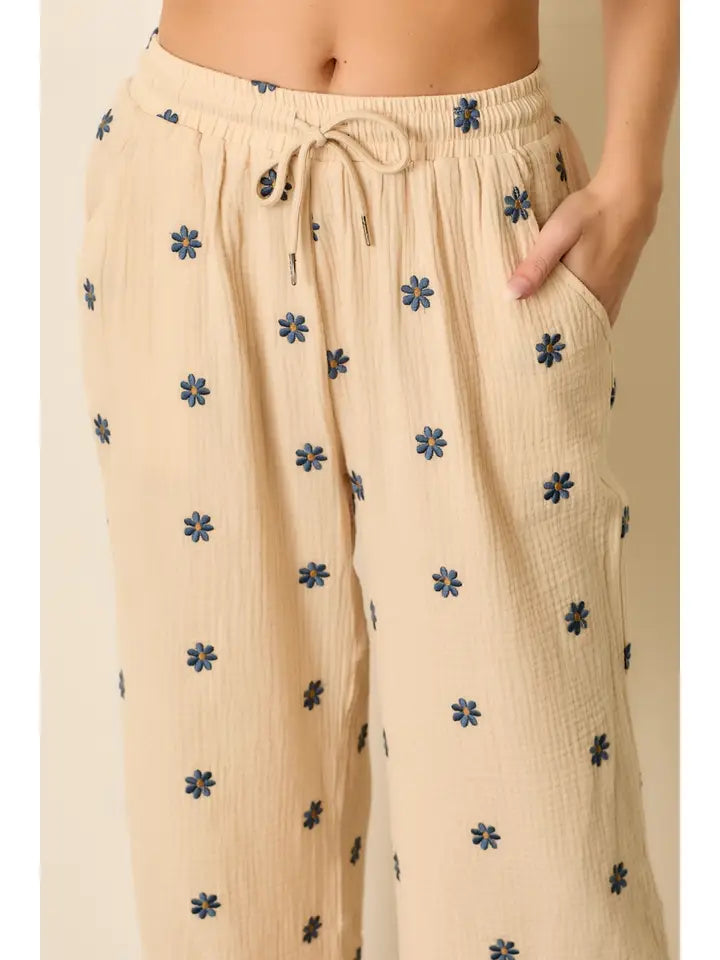 Natural with Navy Flowers