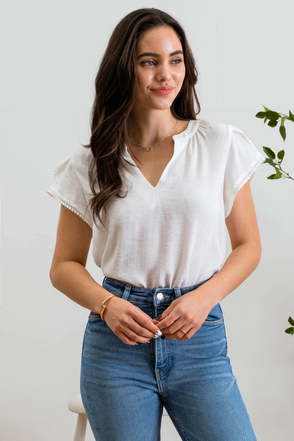 White Petal Tassel Sleeve Blouse