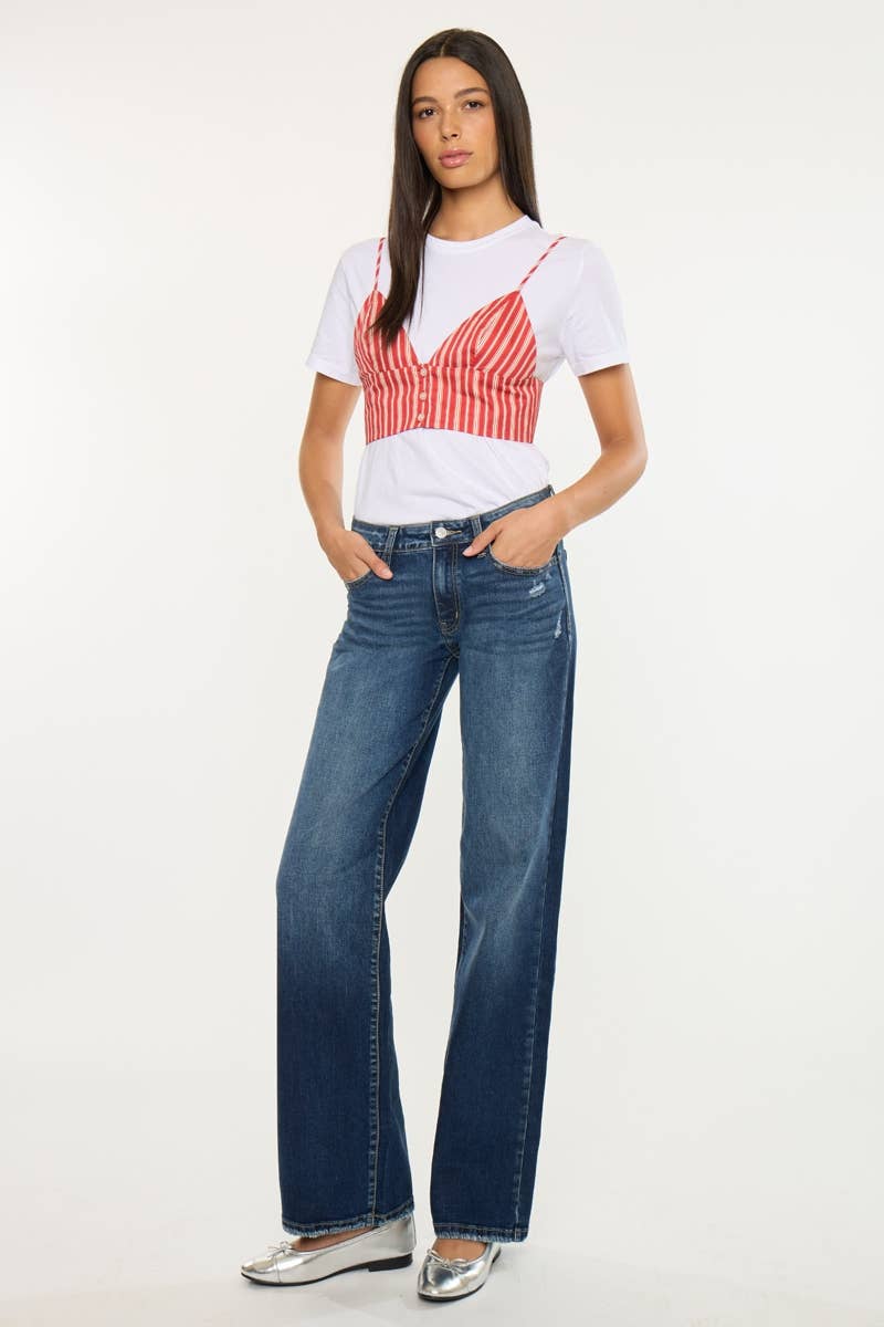 Dark Wash Mid-Rise Wide Leg Jean