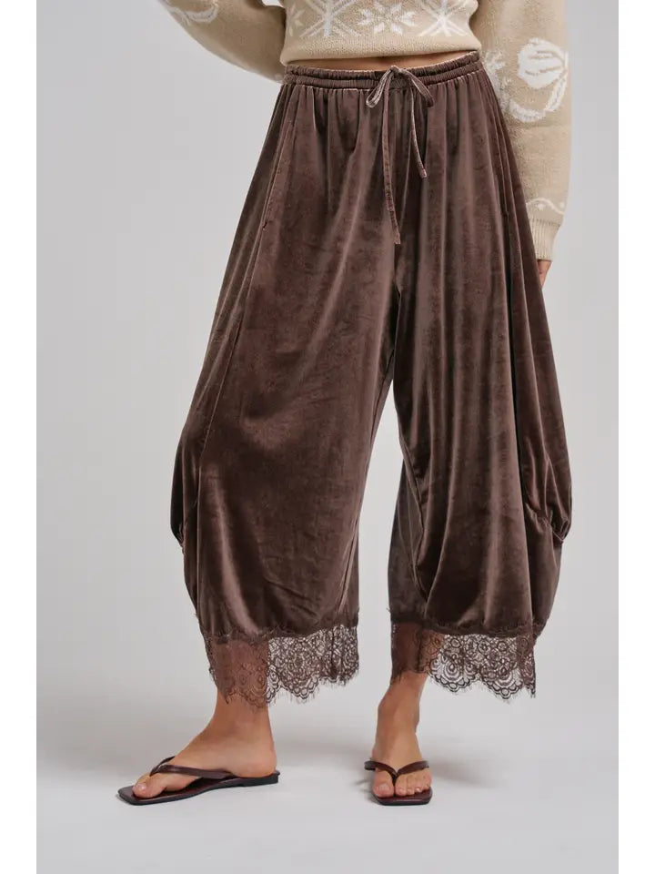 Cocoa Velvet Lace Bottom Pants