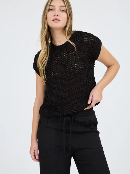 Crochet Knit Sweater Top - Black