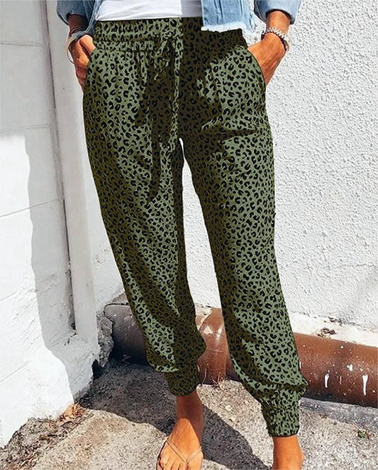 Green Leopard Print Joggers