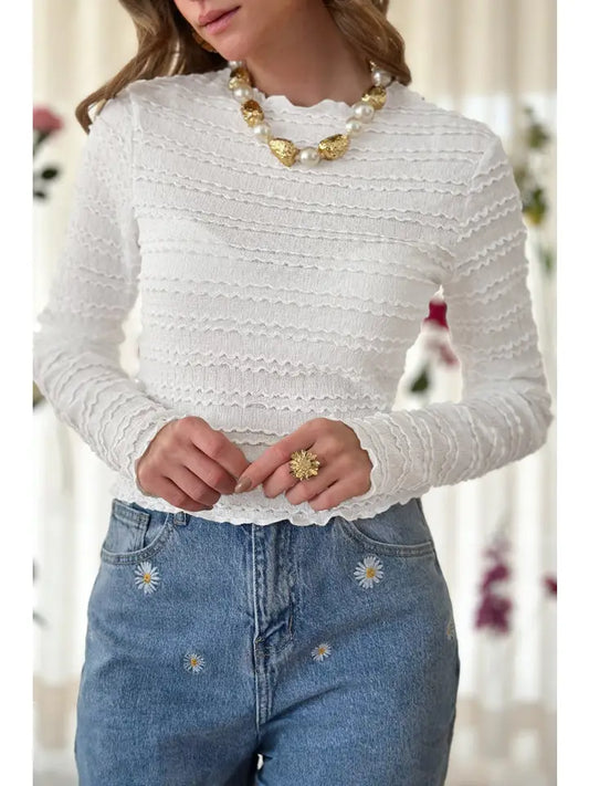 White Textured Stripe Longsleeve