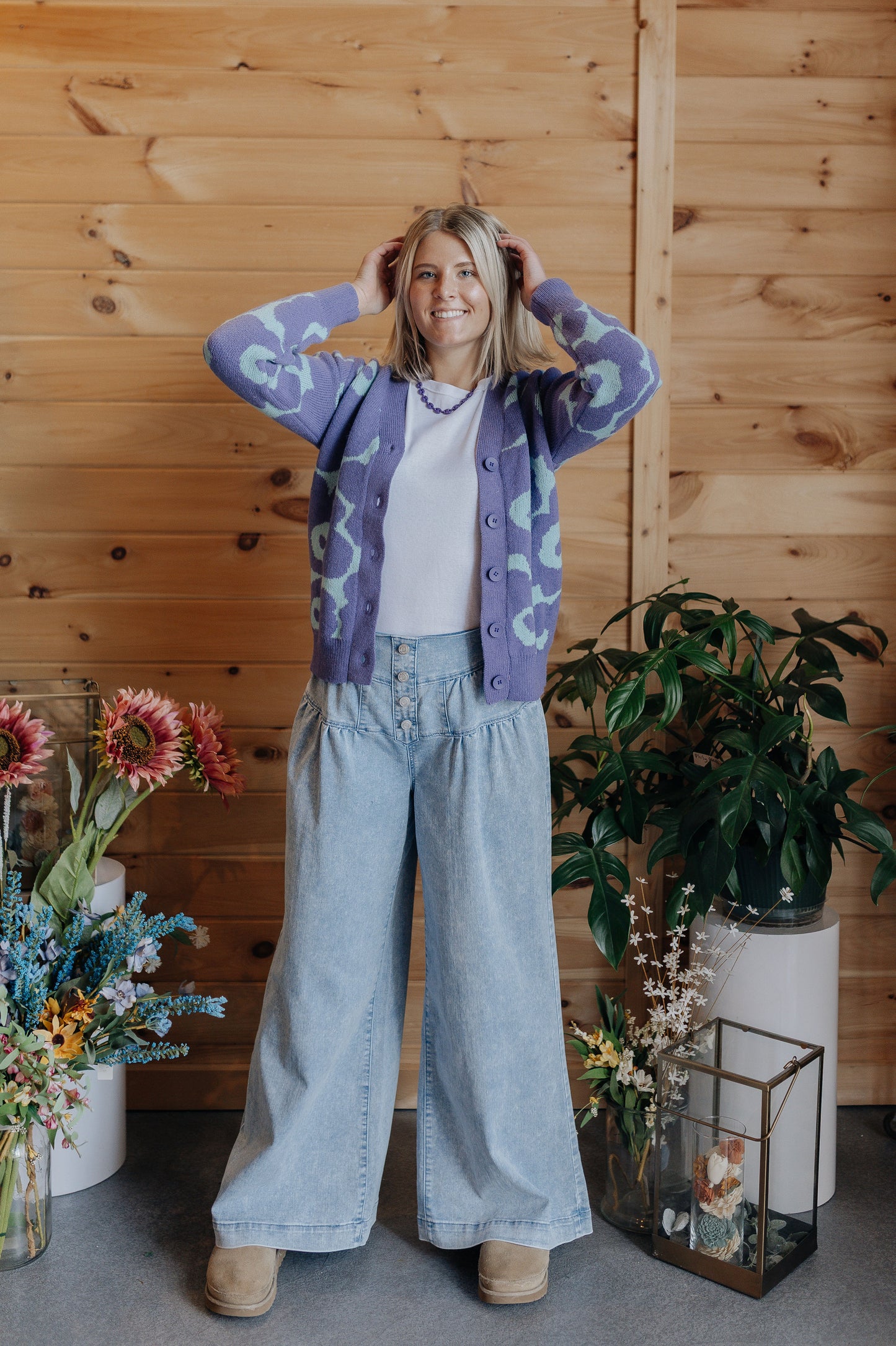 4 Button High Rise Wide Leg Jean