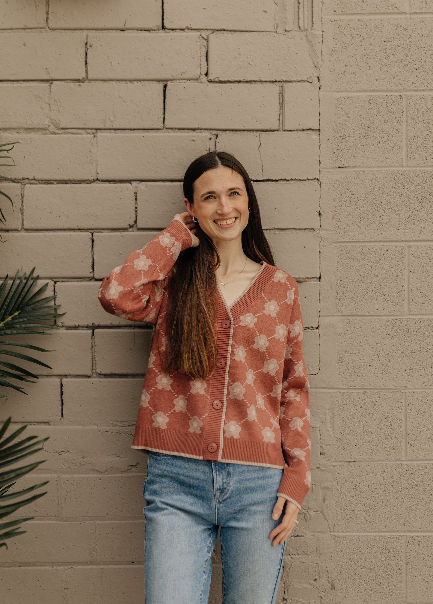 Dark Mauve Floral Cardigan