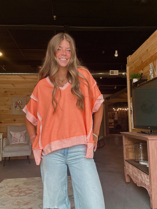 Sherbert Orange and Pink Short Sleeve Top