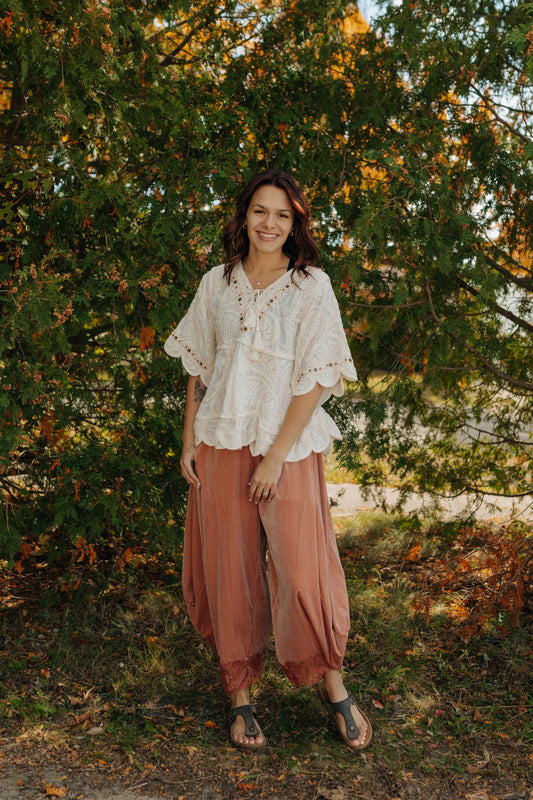 Blush Velvet Lace Bottom Pants