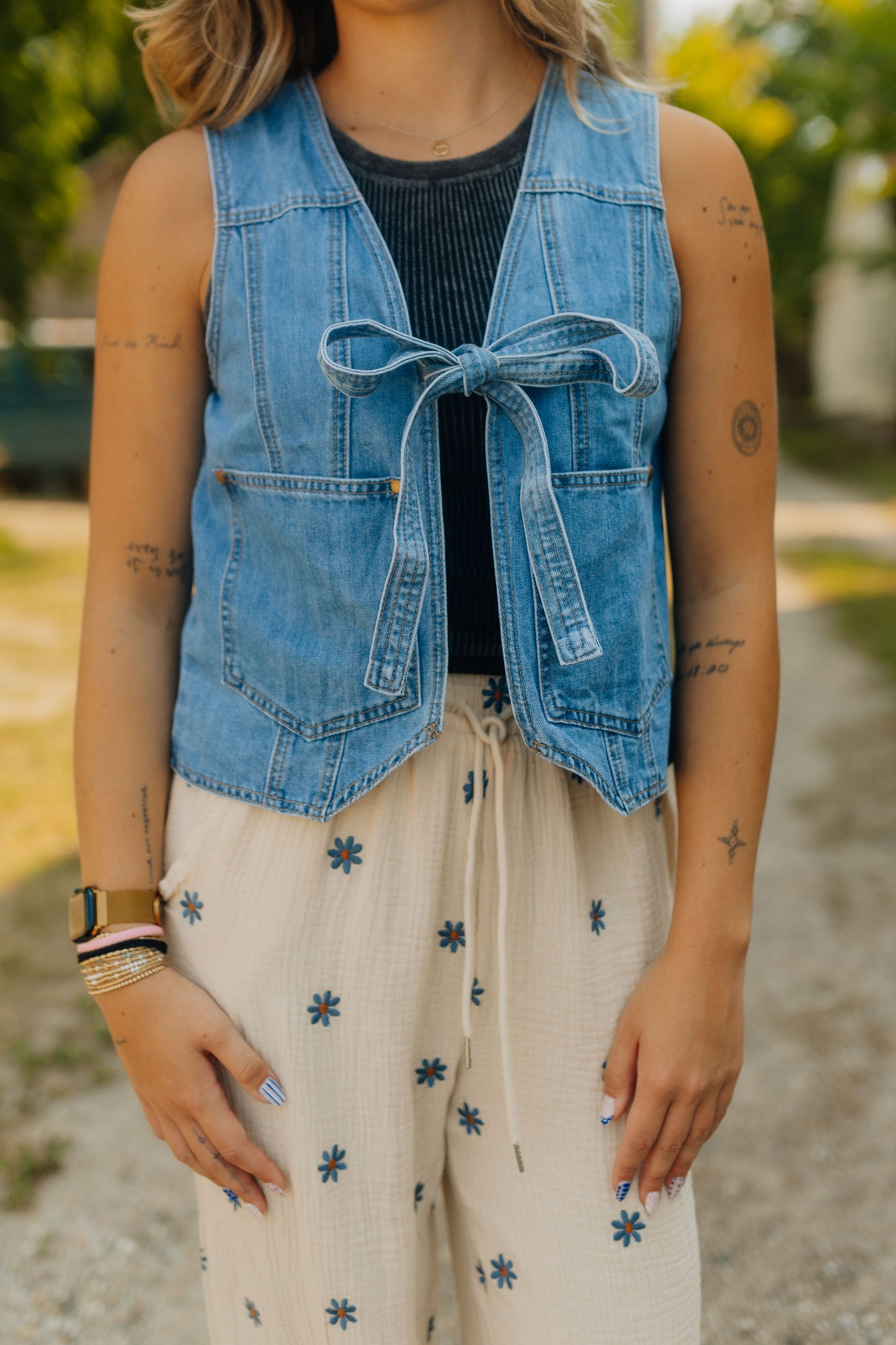 Natural with Navy Flowers