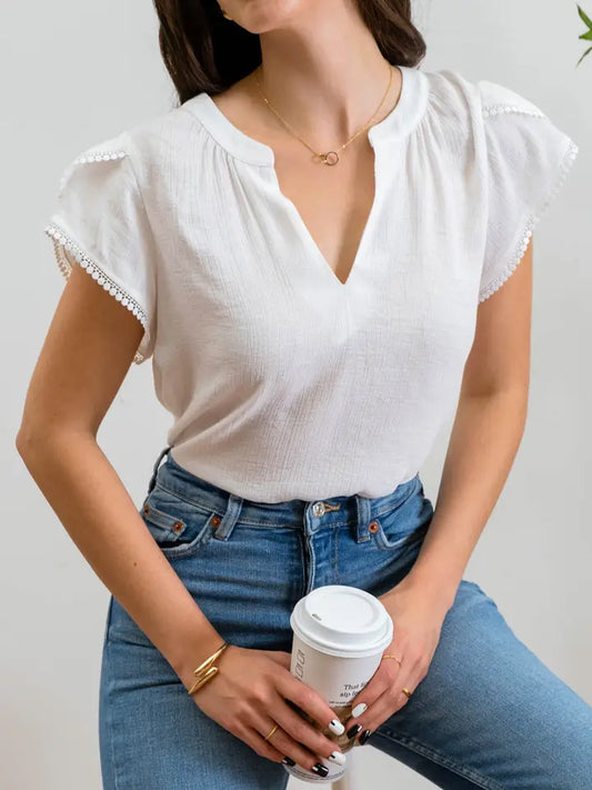 White Petal Tassel Sleeve Blouse