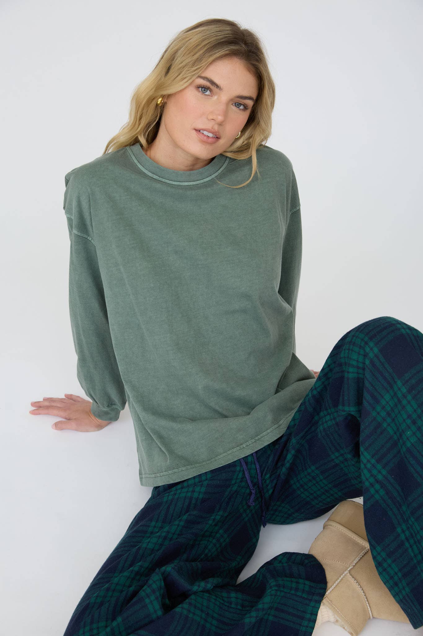 Soft Marbled Top - Dusty Green